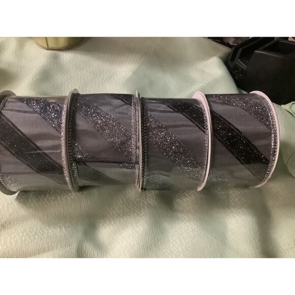 Celebrate It Christmas 4 Rolls Wired Black and Silver Ribbon - Picture 1 of 4